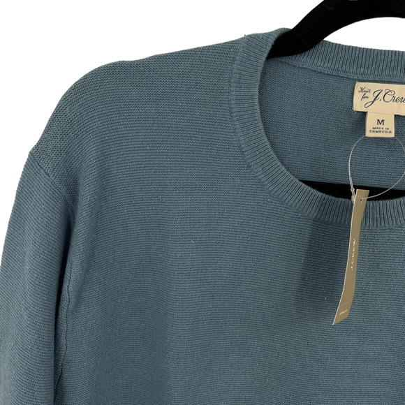 J. Crew Mens Cotton Crewneck Sweater Garter Stitch Pullover in Blue H6060 - Picture 2 of 10